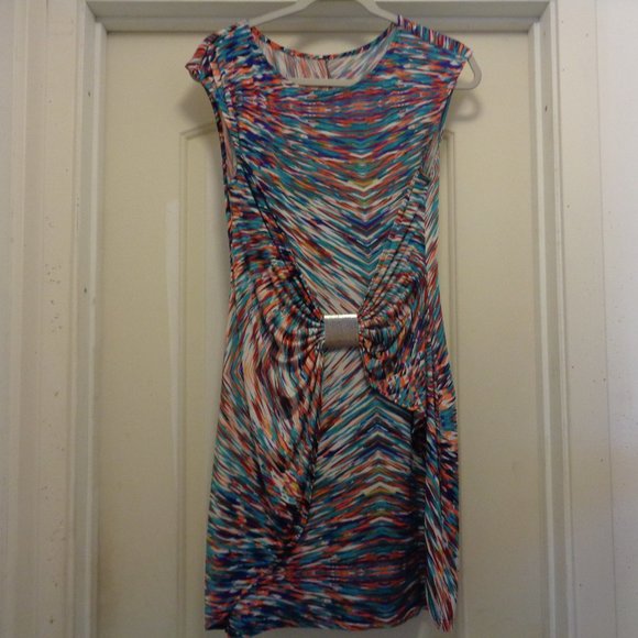 SEXY STRIPES SLINKY KNIT DRESS W METAL LG - Picture 1 of 6